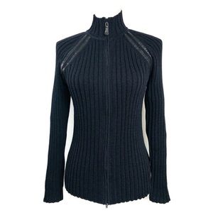 St John Sport Sweater Navy Blue Mock Neck Ribbed